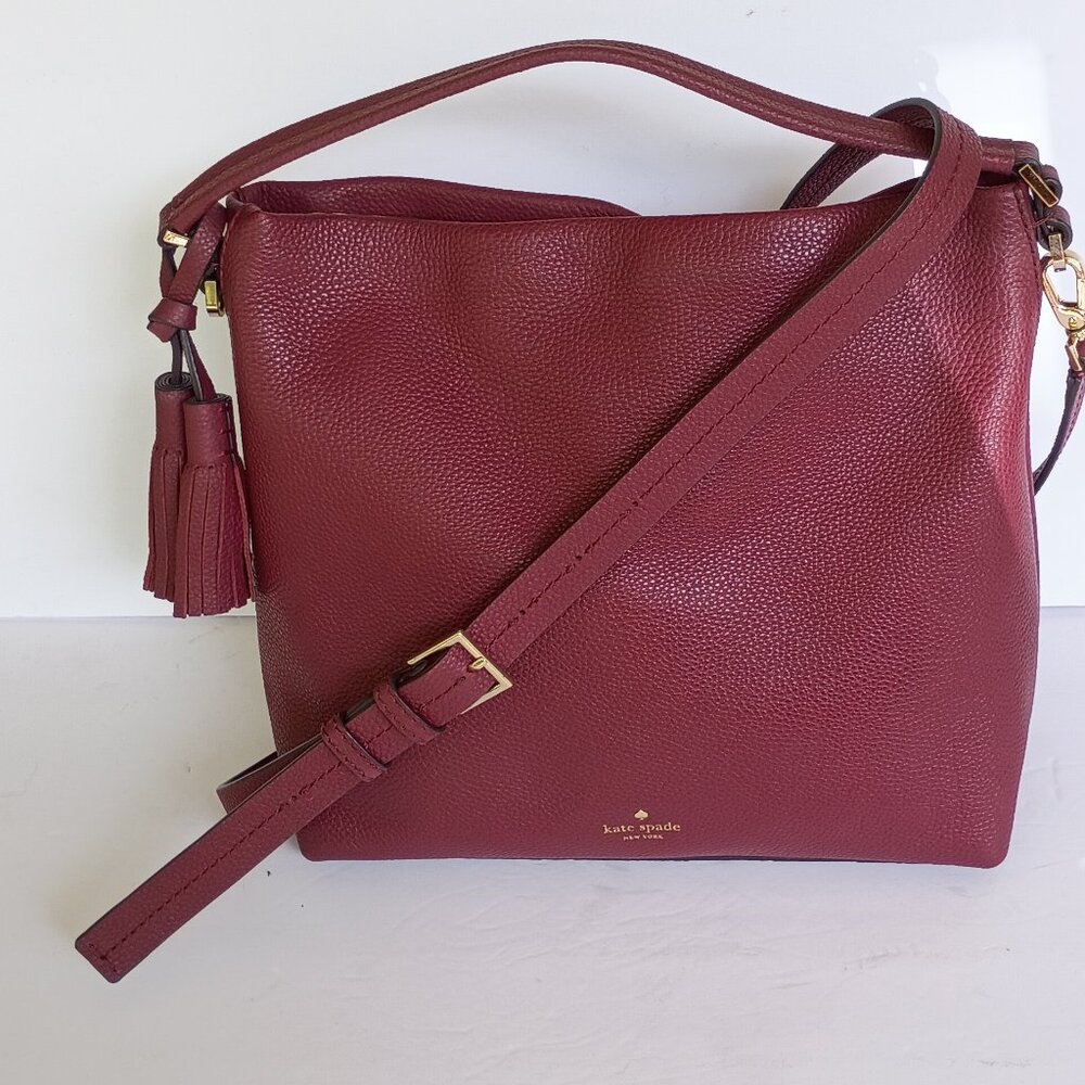 Kate Spade Orchard Street Natalya' Pebbled Plum Leather Boho  Bag W Tassel